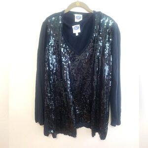 Diane Gilman DG2 Navy Blue Sequin Sweater Cardigan and Tank Top Set~ Size M/L
